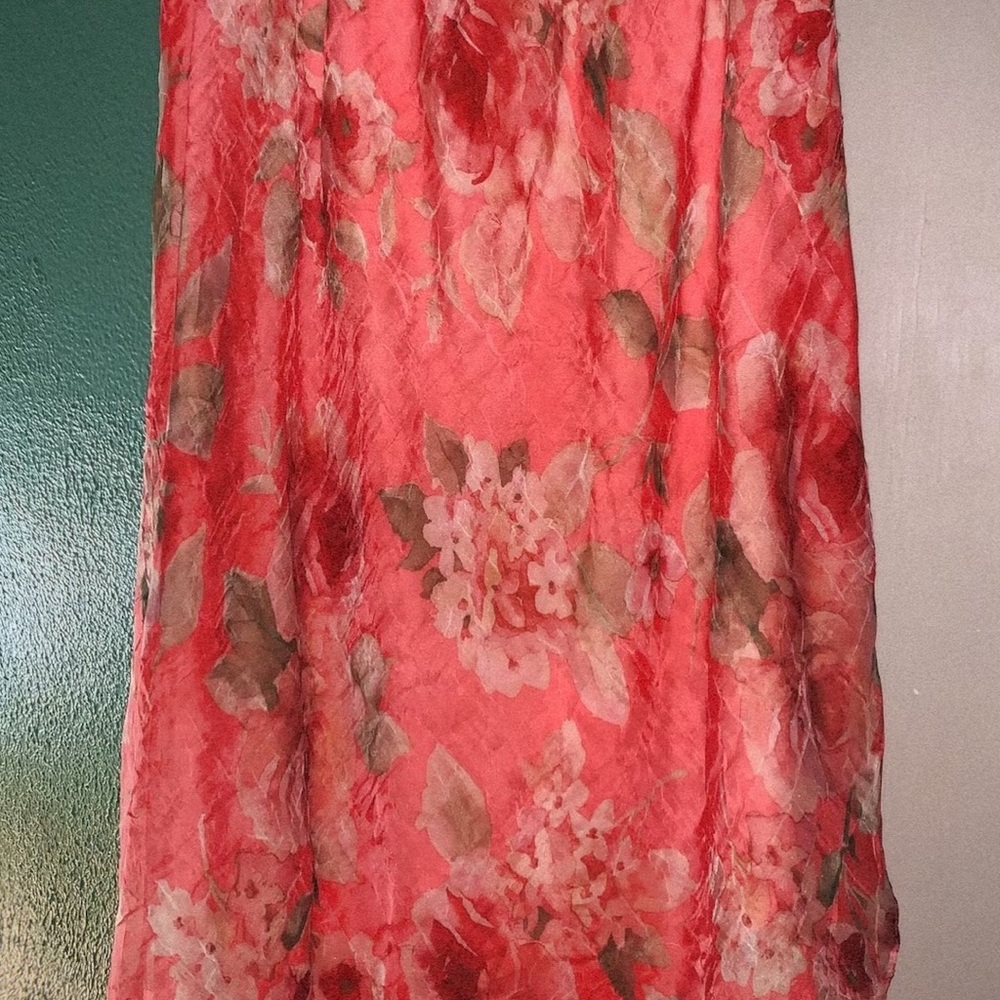 Vintage Floral Midi Skirt - Red and Brown